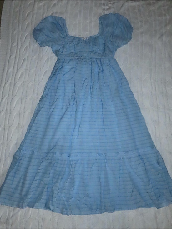 Blu Pepper Dresses & Skirts - Blu Pepper Light Blue Ruffled Puff-Sleeve Dress